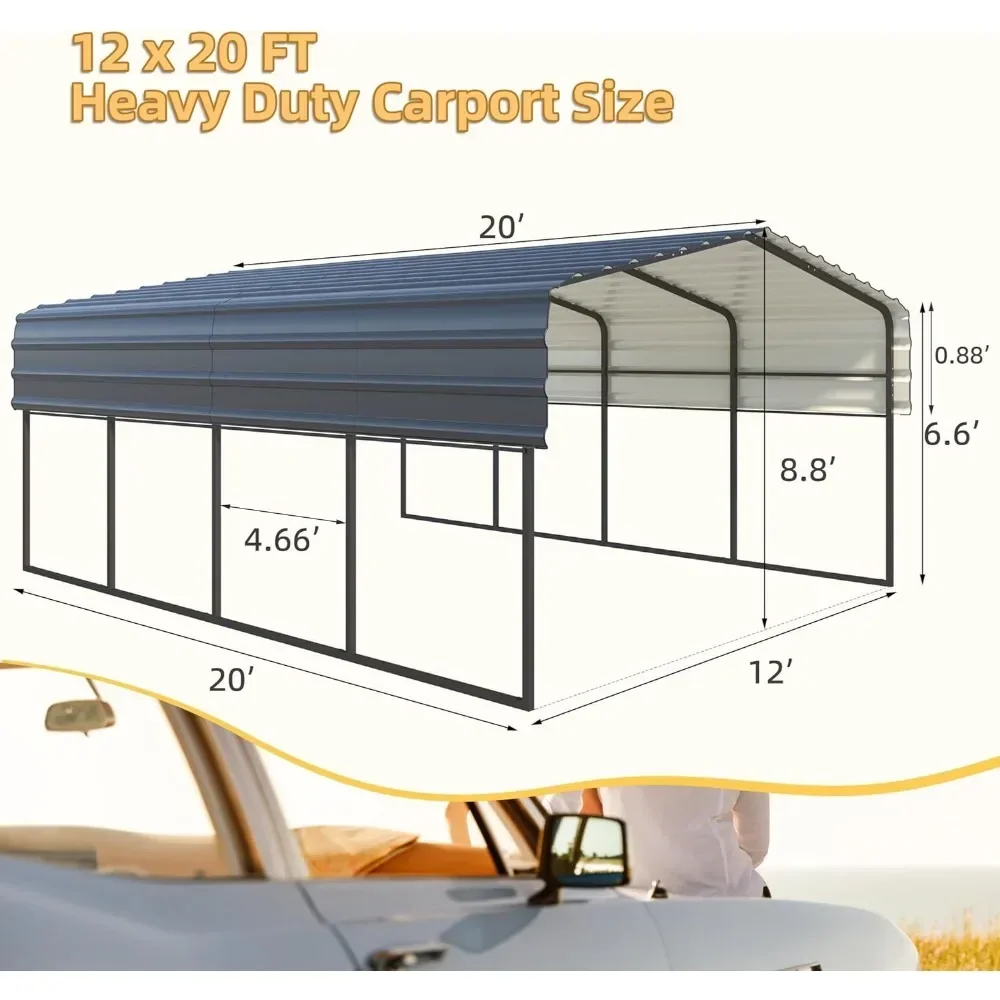 12'x20' Heavy Duty Metal Carport, Multi-Purpose Car Shelter with Galvanized Steel Roof, Upgraded Extra Large Garage for 2 Car