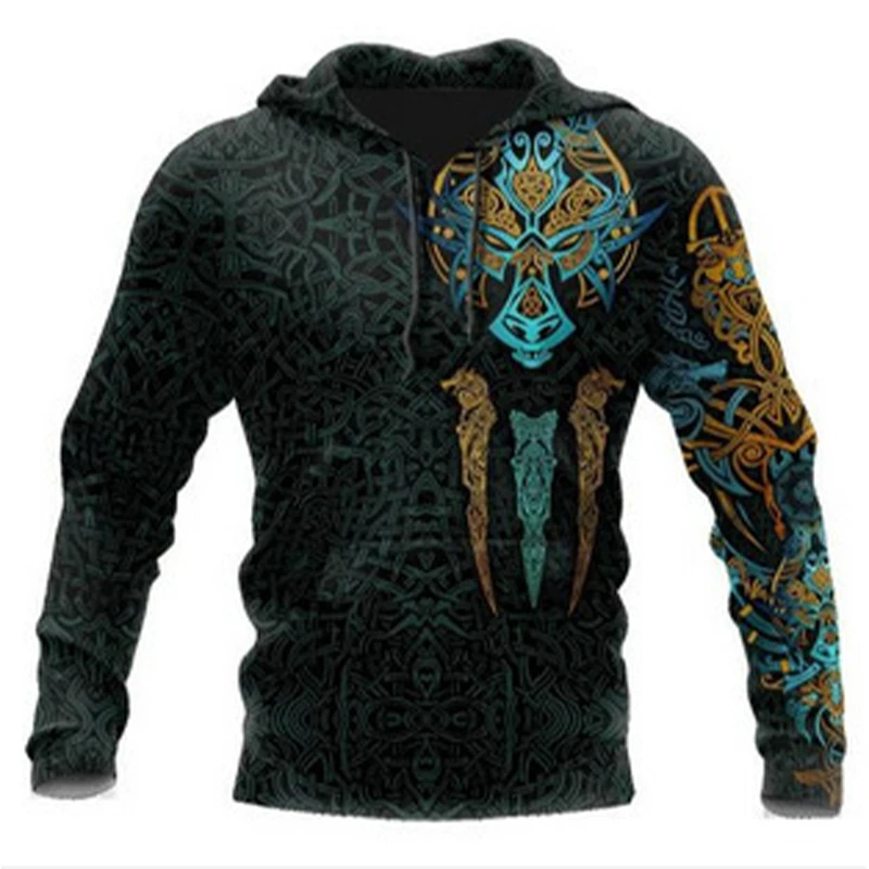 Sweat à capuche pour hommes, motif de tatouage d'aigle, Vikings, imprimé en 3D, mode décontractée, Harajuku Hip Hop, automne et hiver, surdimensionné, 2024