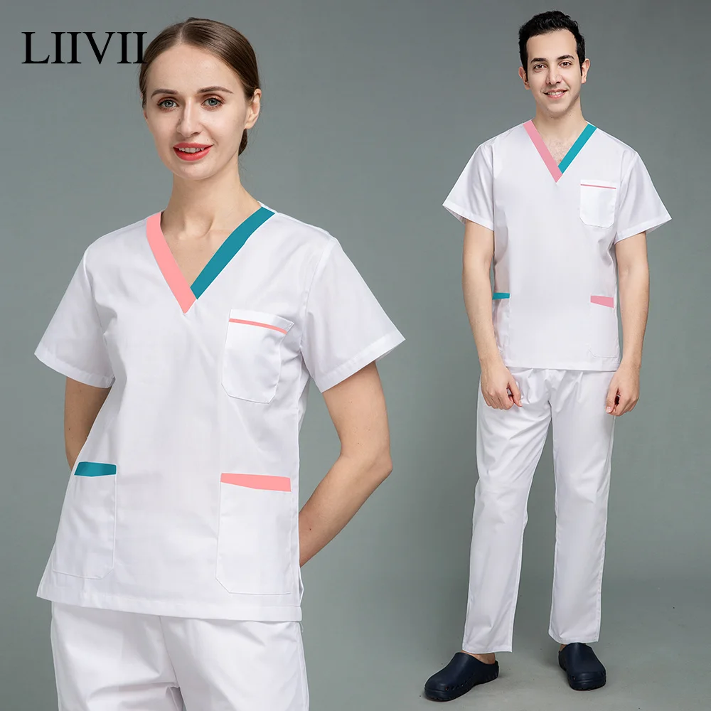 Uniforme da farmacista a maniche corte camicia da infermiera ospedaliera uniforme medica chirurgia operatoria abbigliamento da lavoro clinica dentale vestiti top Pant