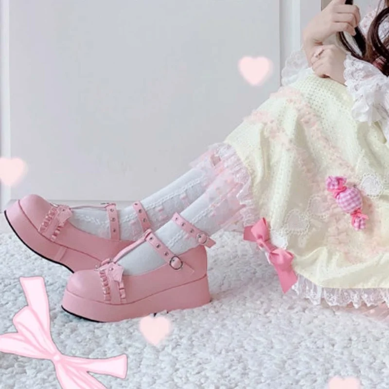 2024 Brand Girls Platform Wedges Angel Bat Marry Janes Pumps Buckle Women\'s Pumps New INS Cosplay Lolita Japanese Shoes Woman