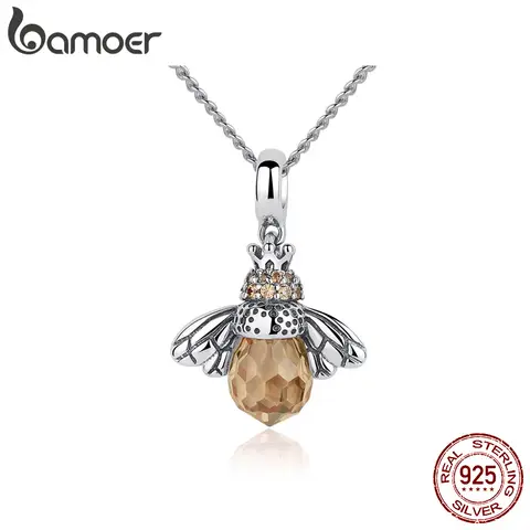 Silver Bee Pendant Necklace for Women bamoer