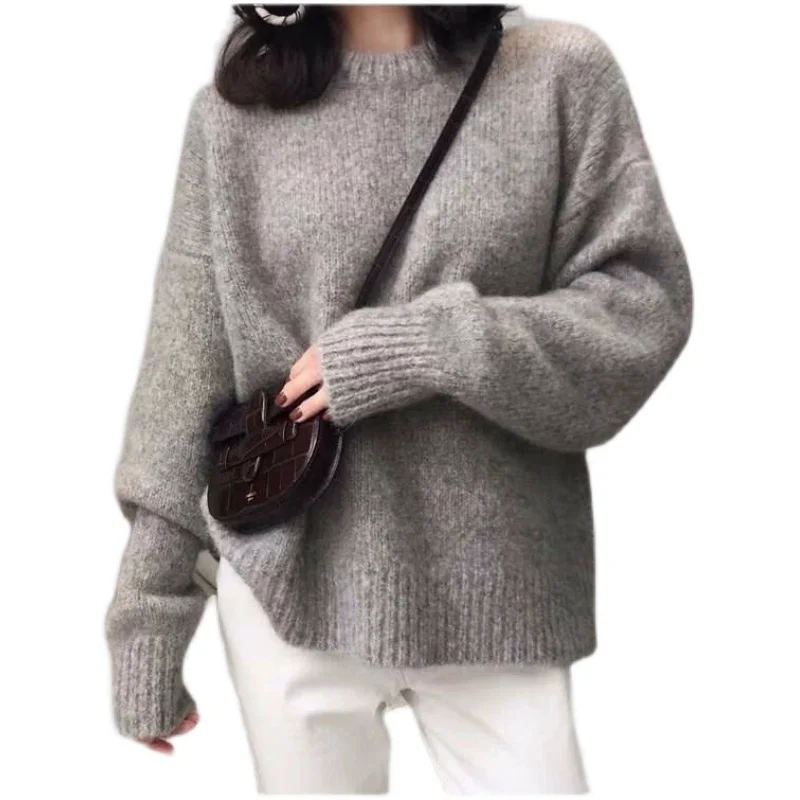 Maglione di cashmere pesante di fascia alta donna girocollo 2022 autunno/inverno tubo dritto vento pigro pullover spesso di grandi dimensioni