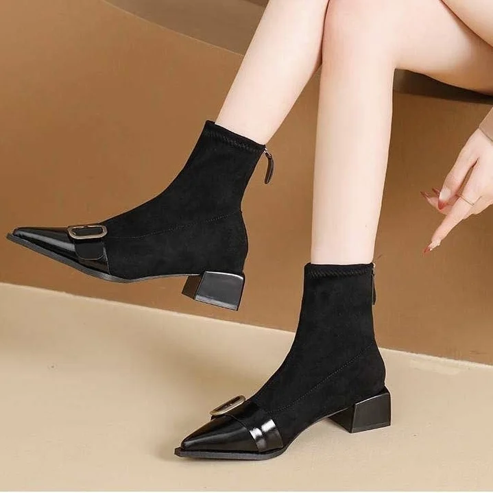 Retro Short Boots Women's Fashion Pointed Toe High-End Feeling Boots Spring Autumn New Style Thick Heel Korean Version Short ...