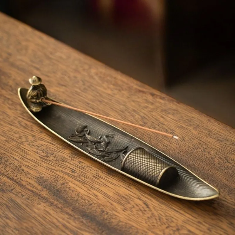 Kreativer Räucherstäbchenhalter Aromatherapie-Ornament Räucherstäbchenhalter Boot mit Alten Männern beim Angeln Japanischer Stil Räucherstäbchenbrenner Wohndekoration