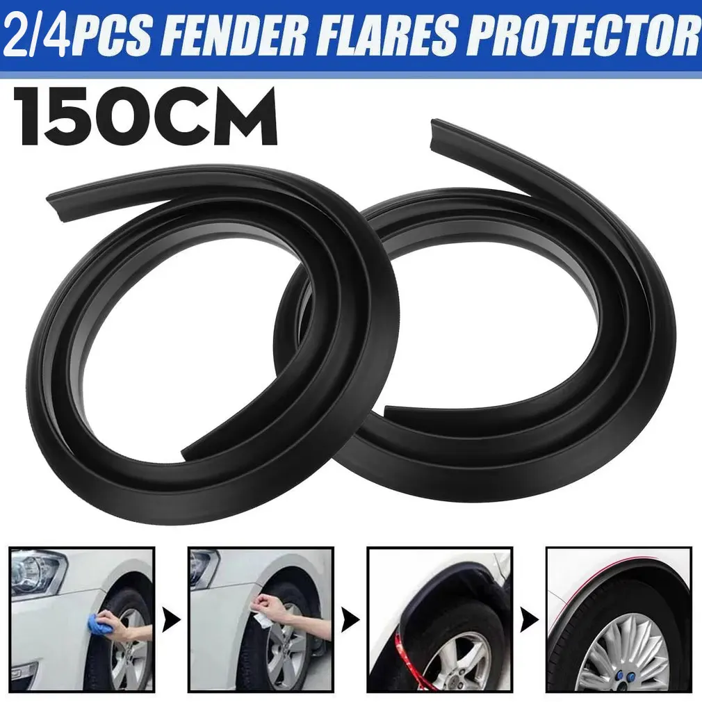 2/4PCS 150Cm Car Splash Guard Fender Flare Extension Wheel Eyebrow Moulding Trim Wheel Arch Strip Extenders Scratch-proof
