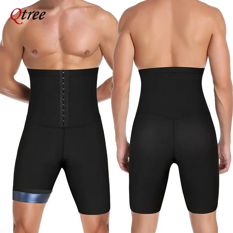 Qtree Body Shaper Hot Thermo Sauna Pants Men Sweat Waist Trainer Leggings Slimming Weight Loss Workout Compression Shapewear