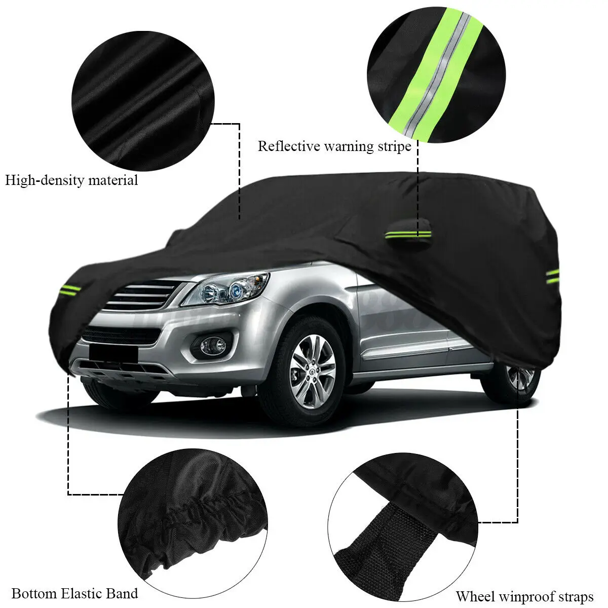 Universal SUV/Sedan Full Car Covers Outdoor Waterproof Sun Rain Snow Protection UV Car Zipper Design Black Car Case Cover M-XXL