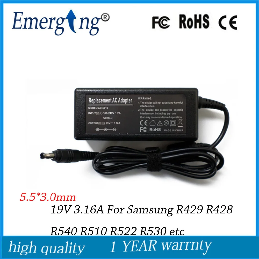 19V 3,16 A 5.5*3,0mm Ladegerät AC Laptop Adapter versorgung Für samsung R429 R428 R540 R510 R522 r530 Serie