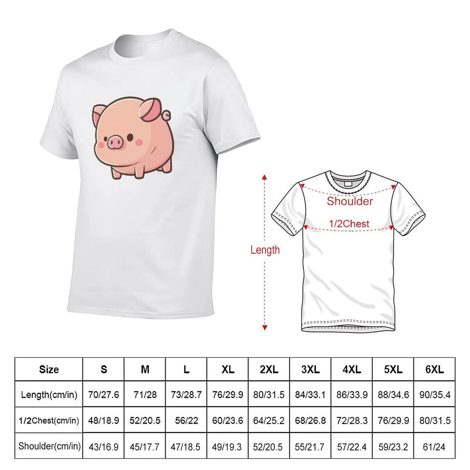 Pig Cute Kawaii Chibi Hand Drawn Illustration T-Shirt blue archive graphic t shirt vintage T-shirts for men cotton