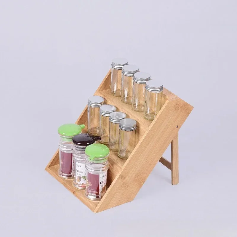 

New Bamboo Kitchen Countertop Storage Rack Seasoning Rack Wooden Spice Rack Multi-layer Shelf
