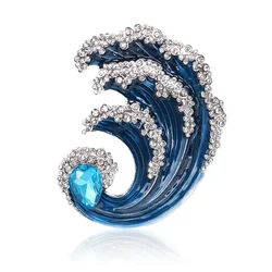 Korean Creative Fantasy Sea Wave Lapel Brooches for Women Crystal Blue Ocean Badge Party Accessorie Luxury Jewelry Pins For Suit