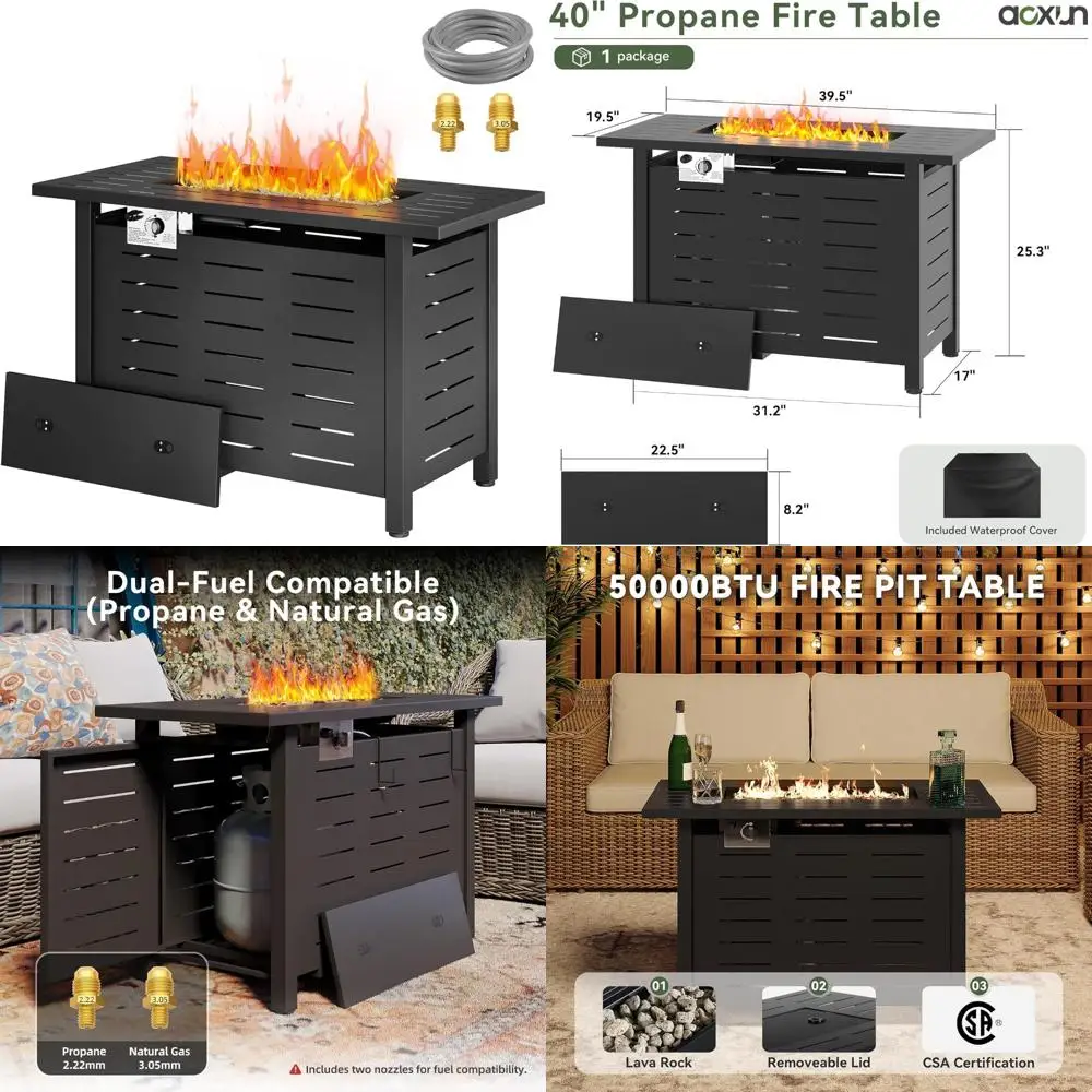 

Outdoor Propane Fire Pit Table 50,000 BTU Rectangle Patio Heater with Removable Lid, Natural Gas/Propane Compatible