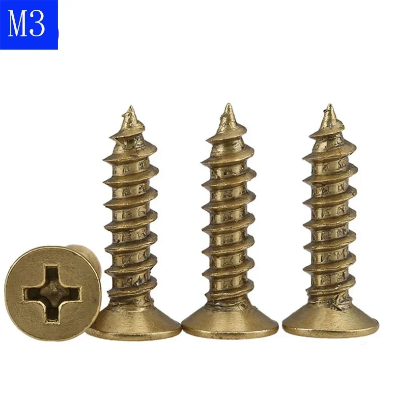 M3  3mm Flat Head Phillips Drive Self Tapping Screws Solid Brass Wood Screws bolts DIN 7982