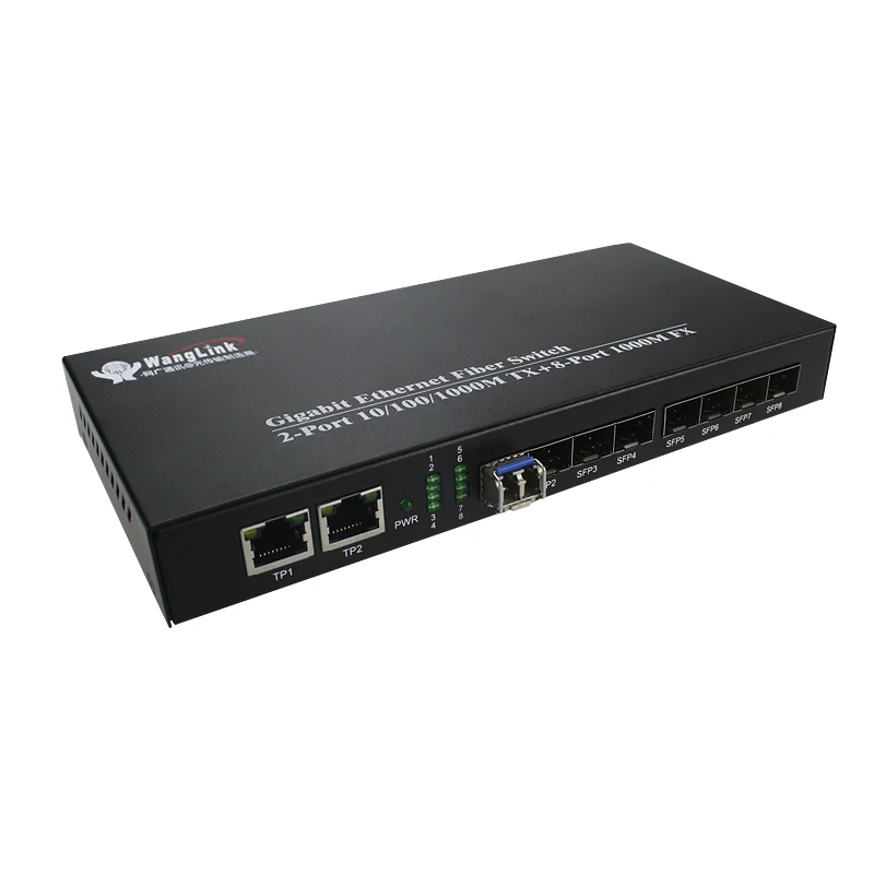 Wanglink 1.25G 8 Fiber Poorten + 2 Rj45 Poorten Dual Fiber Media Converter Sfp Module Singlemode