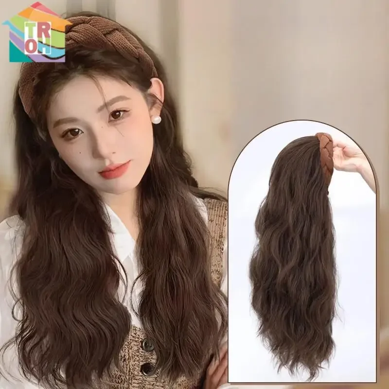 2024 Women Fashion Wigs French Maillard Style Headband Wig women Natural One Piece Long Curly Fluffy Hair Extensions