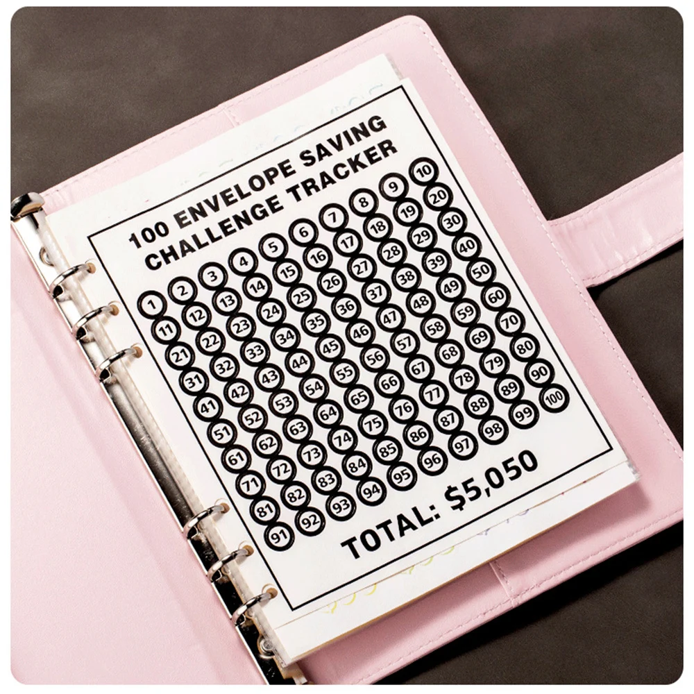 حافظة الميزانية مع مغلفات نقدية 100 ظرف تحدي نظام تنظيم المال توفير تحديات التوفير مجلد أوراق فضفاضة