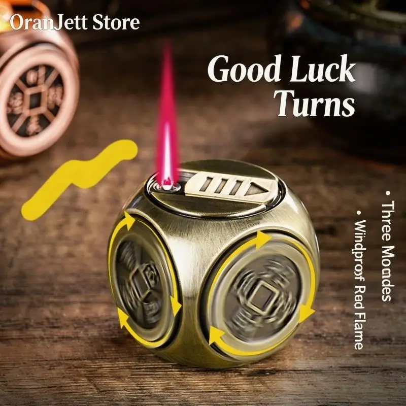Hot selling Four sided Rotating Gyroscope Decompression Dice Direct Charge Desktop Toy Gift Metal Inflatable Lighter