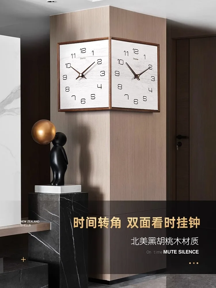 

Dining room, living room, corner clock, TV background, wall clock, minimalist modern double-sided wall clock