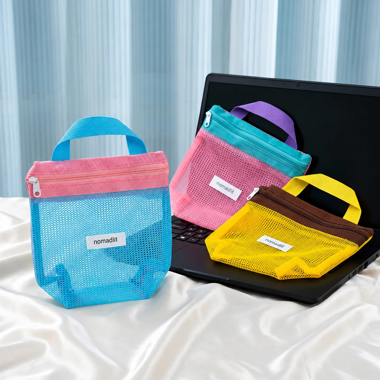 Zippered Cosmetic Bag Semi Transparent Mesh Organizer Bag Cosmetic Storage Bag Zippered For Beach Days Sunglasses Business Trips