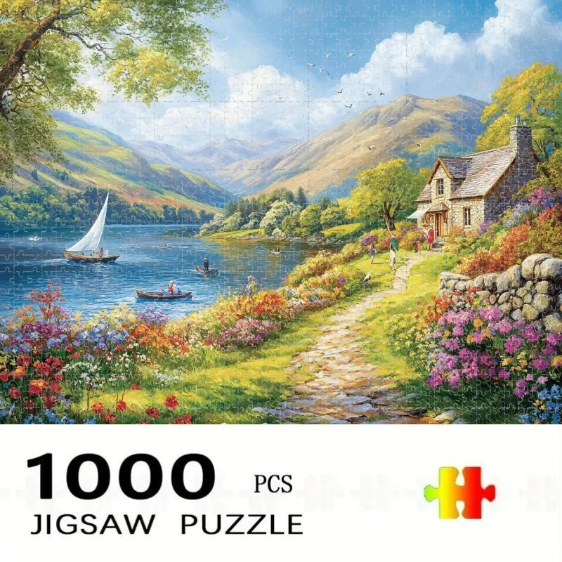 Jigsaw Puzzle 500/1000 PCS Vintage Country Landscape Paper Puzzles Adult Present Portable Box for Family Games Educational Toys