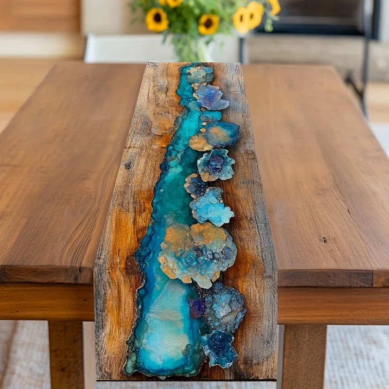 VIKAMA Baum-Tischflagge aus Naturholz mit mineralischer Maserungsstruktur, rustikaler Stil, Esszimmer-Couchtisch, Wohnzimmer-Dekoration