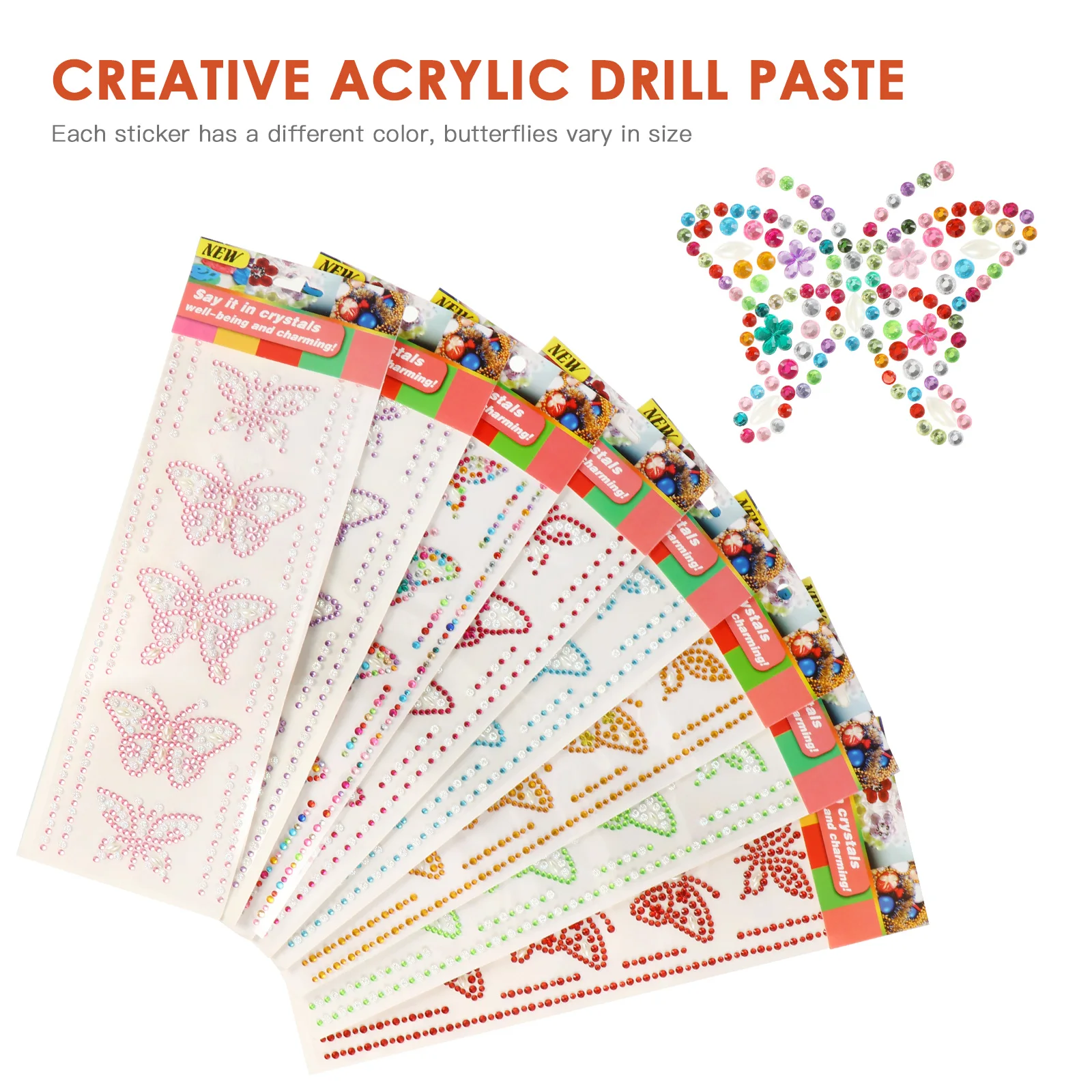 

8 Sets Diamond Stickers DIY Crystal Butterflies Acrylic Rhinestone Adhesive Craft Decorations Jewelry Box Phone Book Computer