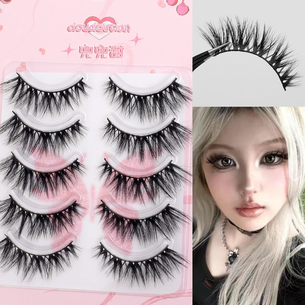 5 pairs Manga Lashes Natural False Eyelashes Faux Mink Fluffy 3D Volume Fake Eyelash Curl Korea Fashion Makeup Lash Easy Wear