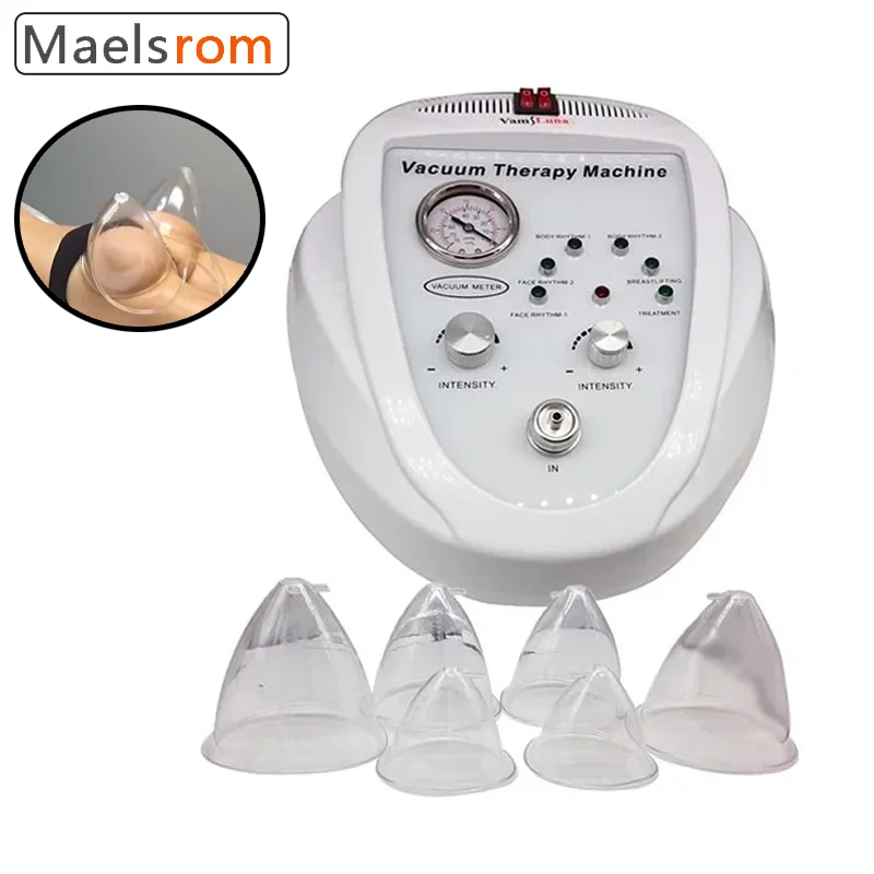 Vacuum Therapy Machine Set for Breast Enlargement and Butt Lifting - 6 Cup Home Use Suction Pump for Women Health Care Chest