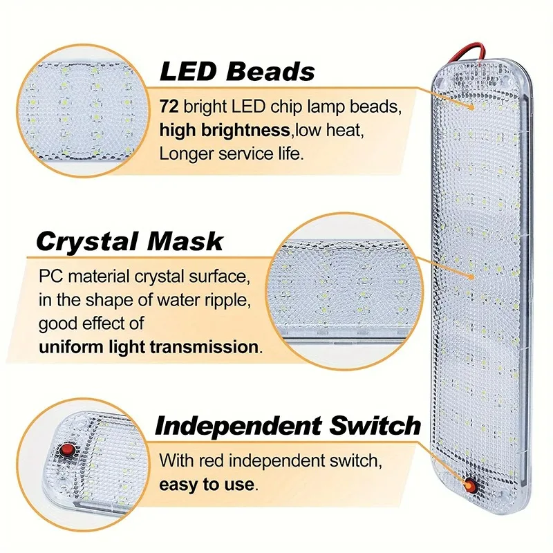 LED Car Interior Lights Ultra-thin Highlight Crystal Housing 72LED Roof Ceiling Reading Lamp For Box Trucks Campers Boats RV image 4