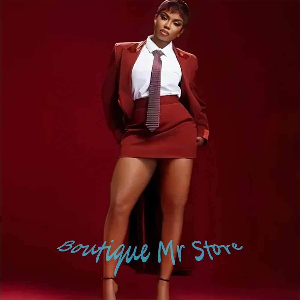 

Женский комплект: бордовое длинное пальто и мини-юбка, элегантный костюм из 2 предметов, роскошное пальто для официальных вечерних мероприятий