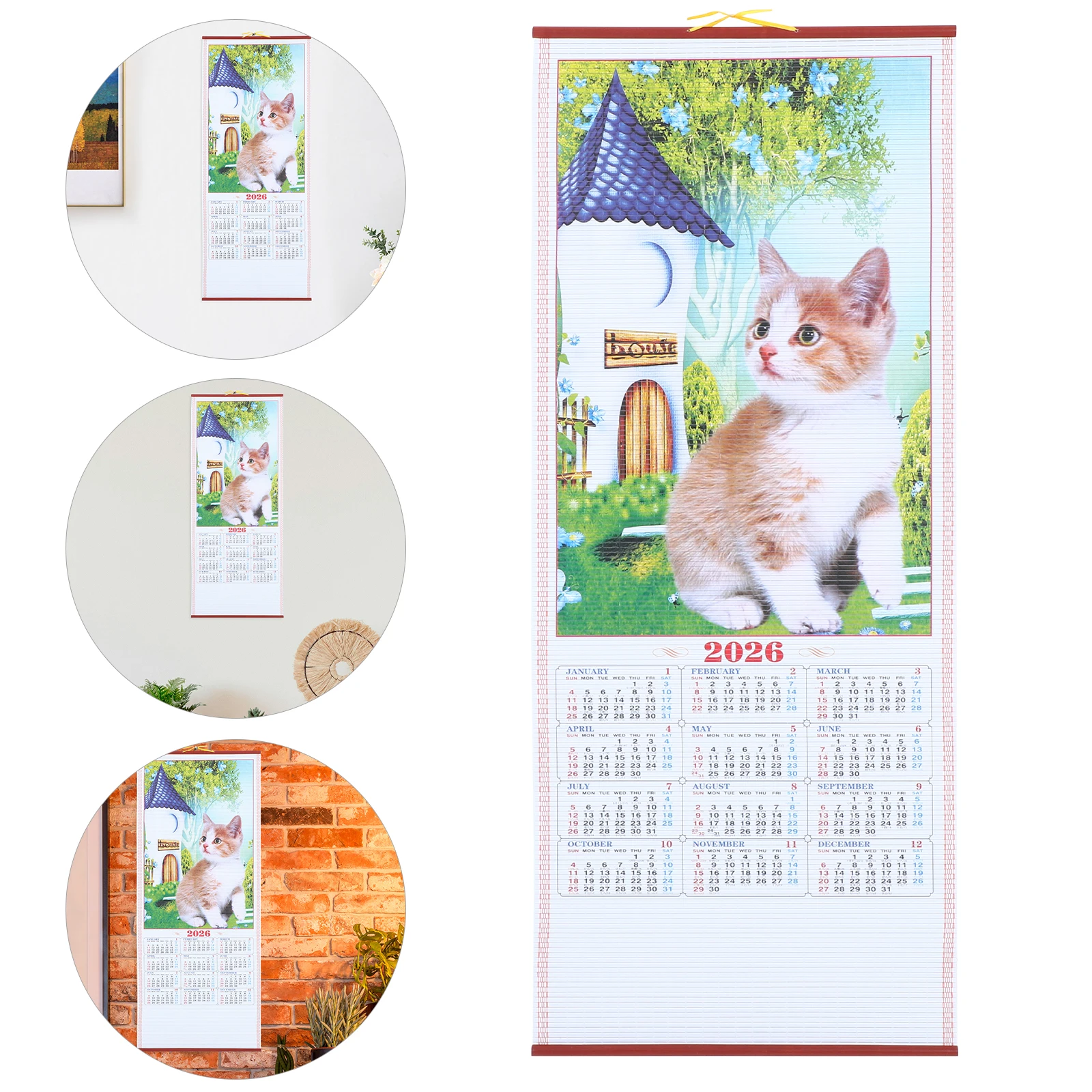 

2026 Horse Lunar Calendar Faux Rattan Hanging Chinese Wall Calendar Scroll Wall Decor Chinese New Year Office Calendars