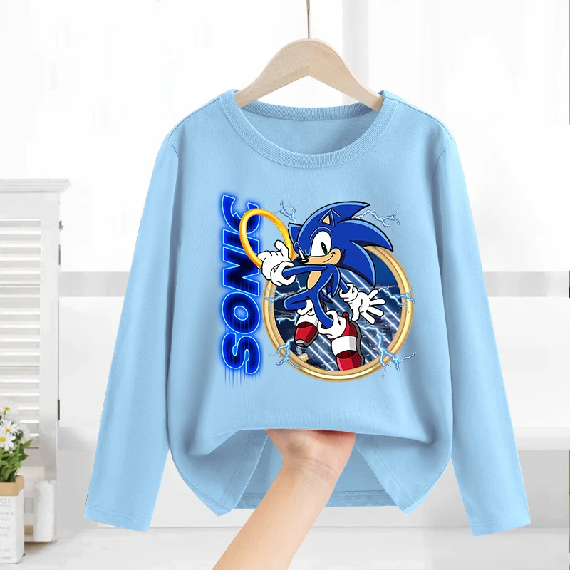 

Sonics Casual Long Sleeves Boy Girl Cartoon Cute Base Layer Shirt Fashion Tees Children Top Autumn Clothing Comfortable Pullover