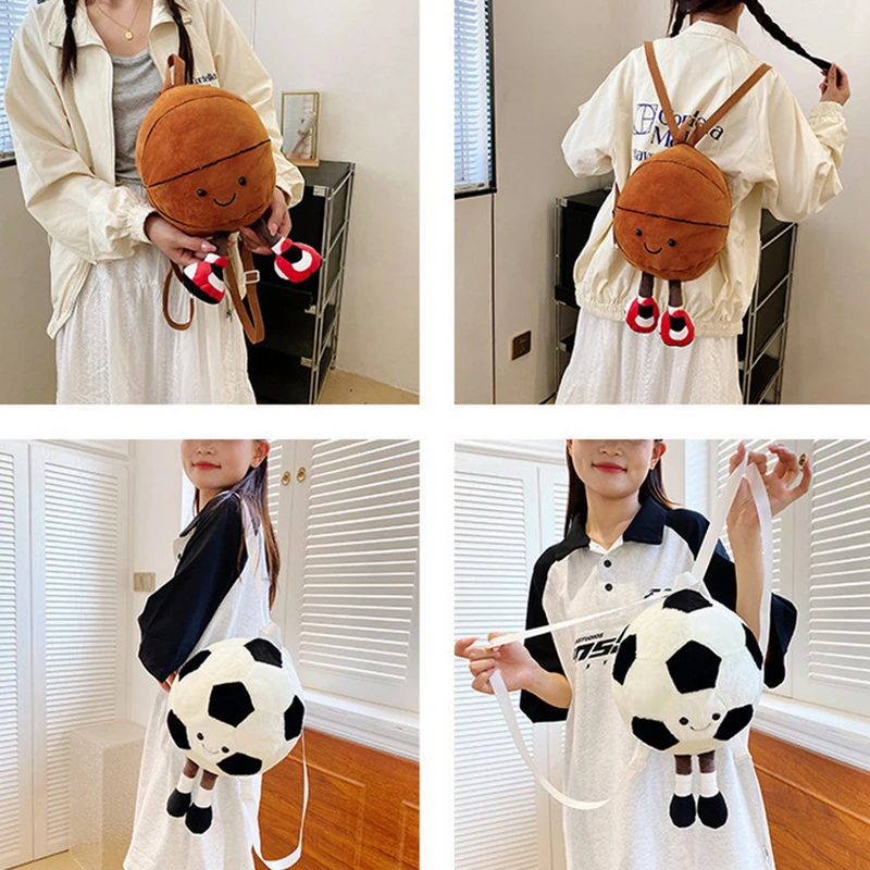 Kawaii Soccer Basketball Plush Backpack Fun Doll Handbag Creative With Cute Doll Bag Shoulder Bag Children's Birthday Gift