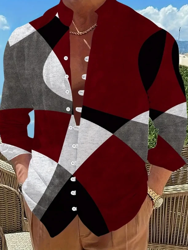 Men's standing collar long sleeved shirt is fashionable, comfortable, and casual