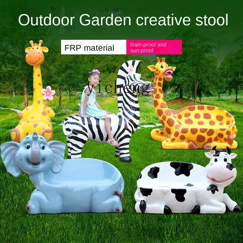 Zc Outdoor Cartoon Animal Sculpture Stool Fiberglass Dinosaur Seat Landscape Decoration Ornaments