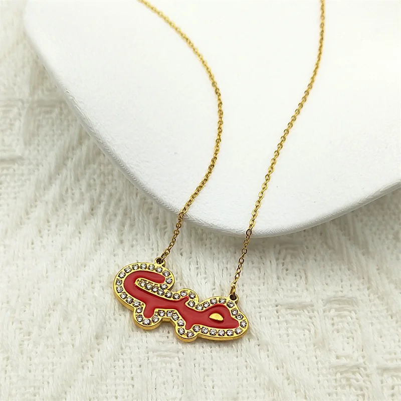 

Arabic Love Letter Pendant Necklace Zircon for Women Gift Stainless Steel Gold Color Red Enamel Charm Jewelry Gift ZZZ1003-1