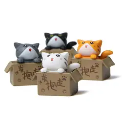 Seeking Food Cartoon Cat Figurines Cardboard Box Kawaii Cat Model Gardening Micro Landscape Kitten Model Desktop Ornaments Gift