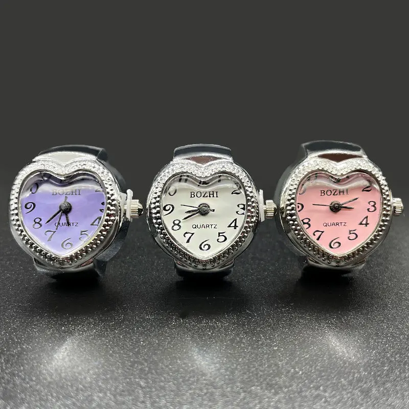 Kiss Jewelry Women Men Creative Heart Shape Clock Quartz Watch Rings Couples Elastic Strap Alloy Dial Watches Finger Ring Gift