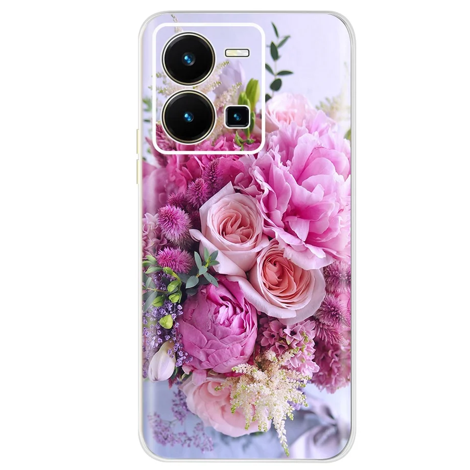 For Vivo Y35 Case Soft Slim TPU Beautiful Butterfly Rose Flowers Back Cover For Vivo Y35 4G VivoY35 Silicone Clear Capa Shell