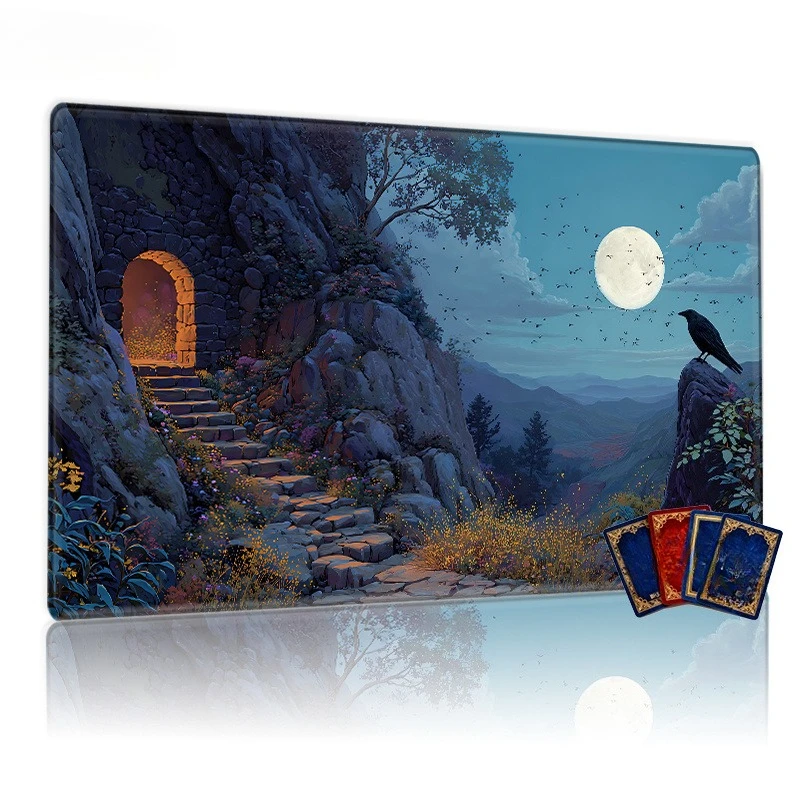 Mysterious Dusk Mountain Gate Full Moon Crow Game Pad - Slip-resistant and durable CCG TCG RPG desktop pad mouse pad