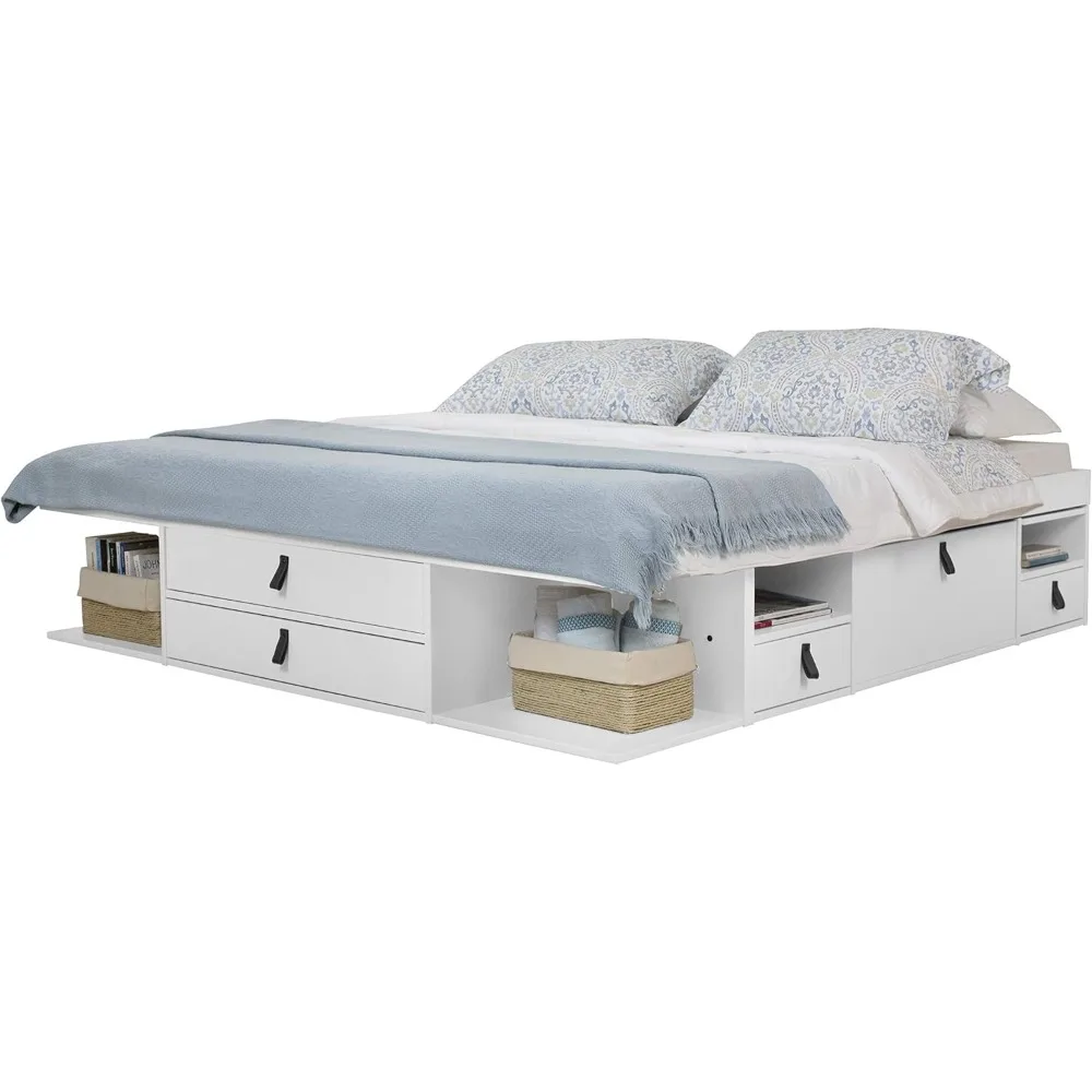 

Bali Storage Platform Bed with Drawers (Queen Size, Off White), Bed