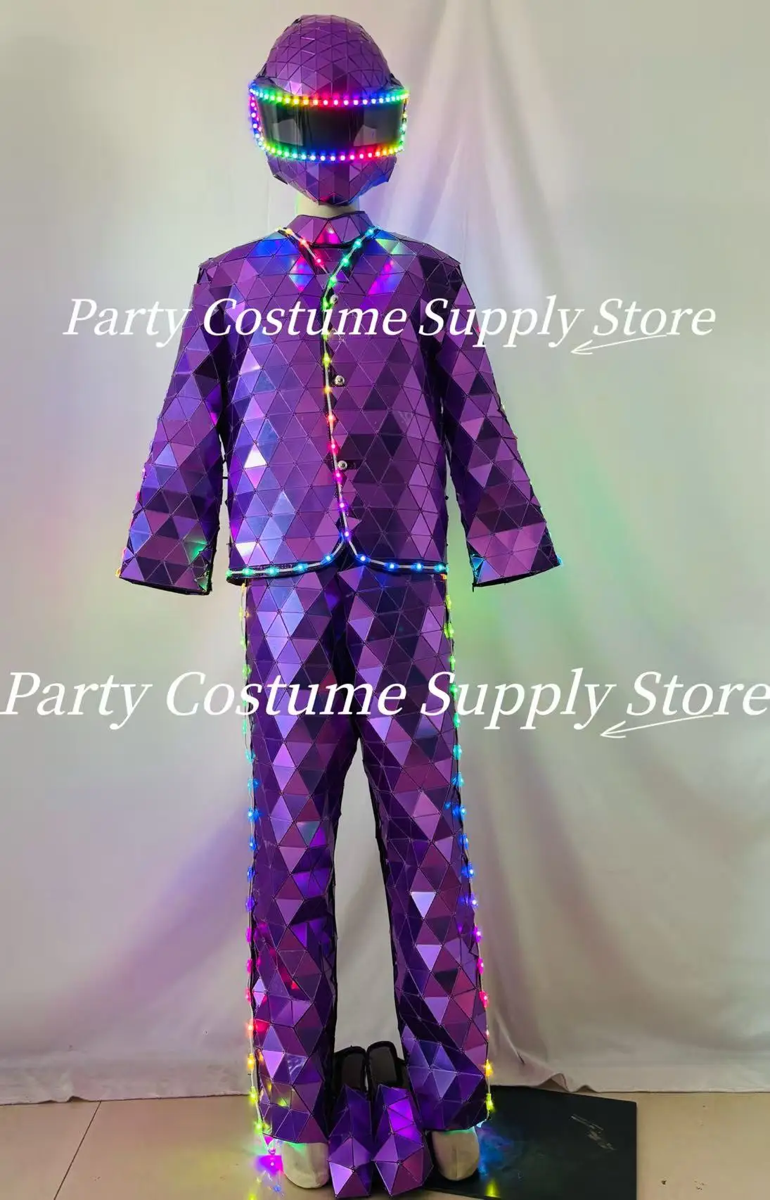 مرآة LED زي أرجواني مجموعة DJ Show Dance كرنفال حفلة الهالوين