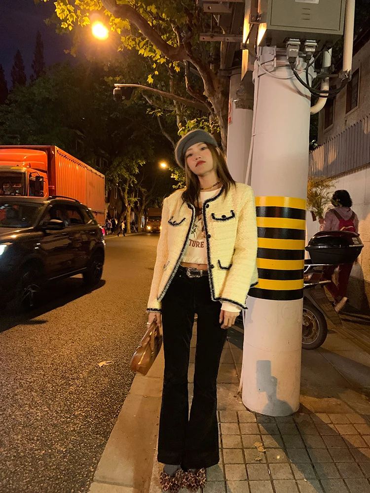 

Lolo Jüjie Women's Woolen Coat 2023 Autumn Winter ort Design Sensation Small Cro Small Size round Ne Single Button