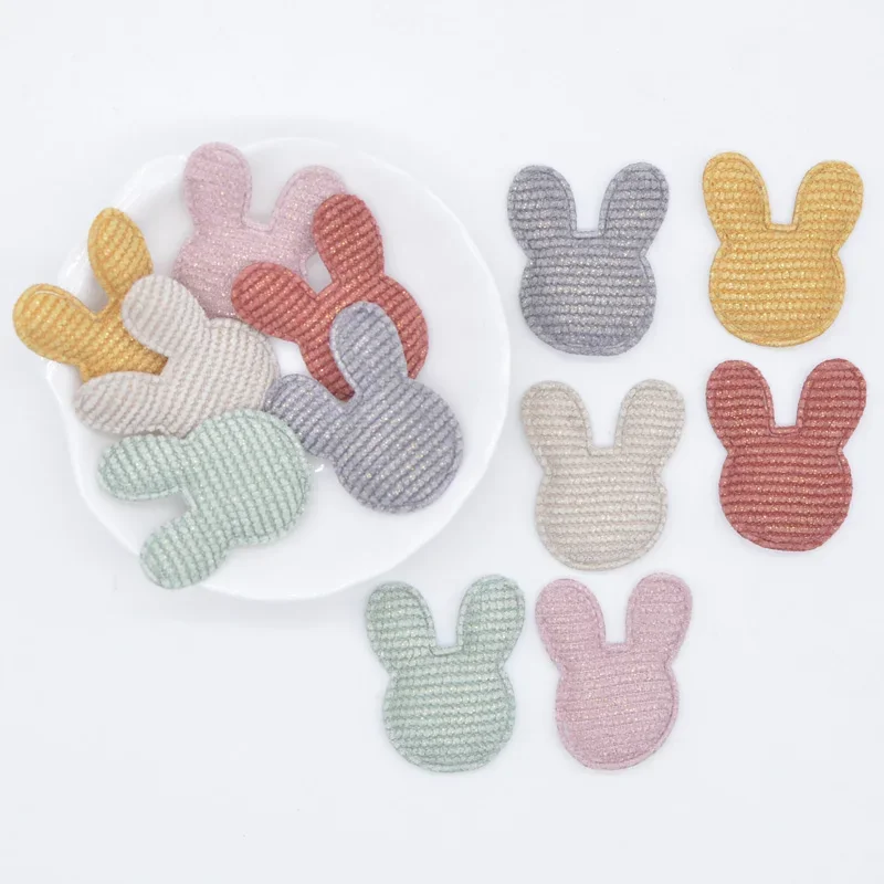 50Pcs/lot 30*32mm Padded Glitter Cloth Rabbit Appliques for DIY Hat Clothes Leggings Sewing Supplies Headwear Decor Patches