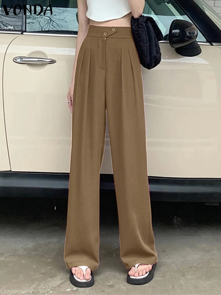 

VONDA Fashion Women Solid Color Long Trousers 2025 Autumn High Waist Casual Buttons Straight Pants Korean Loose Office Bottoms