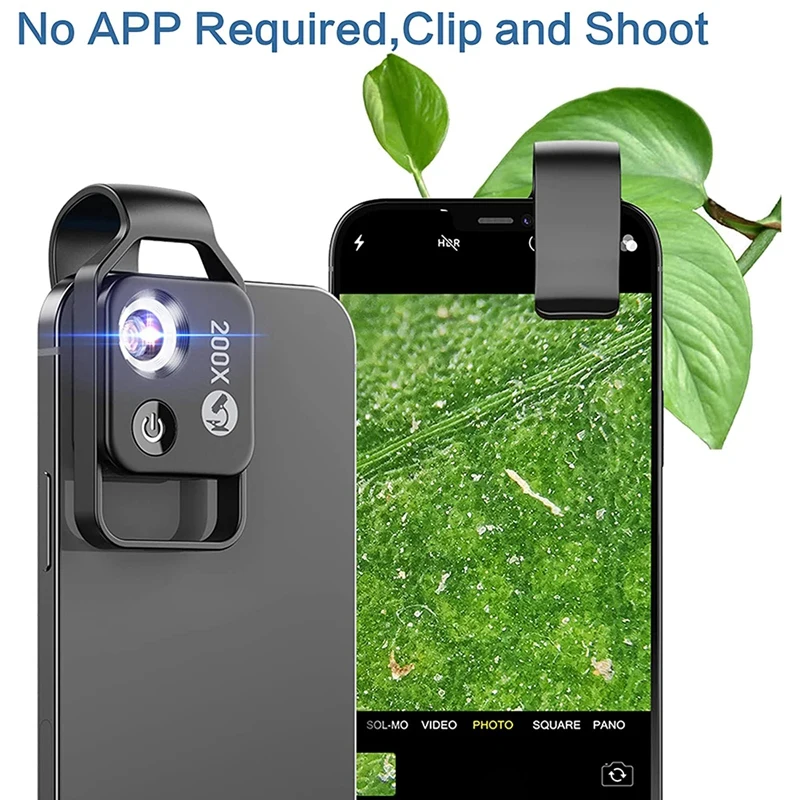 New-200X Cell Phone Microscope Accessory with Window Microscope, Portable Mini Digital Microscope with LED Light/Universal Clip