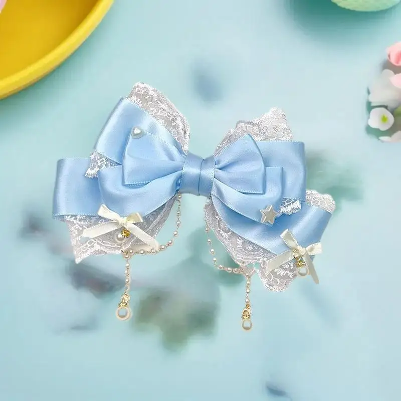 لوليتا الحلو بنات كبير الوردي القوس مشبك شعر لؤلؤة مفصلة KC الأميرة أغطية الرأس HP01 #1