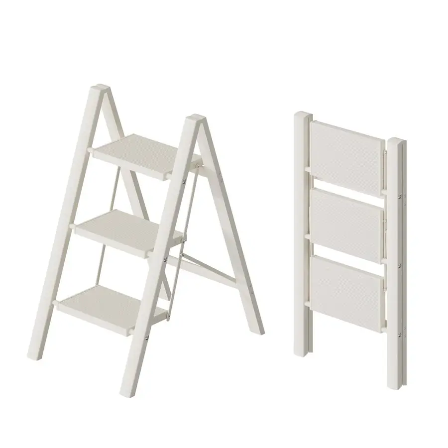 

Трехступенчатая лестница, легкая портативная трехступенчатая стремянка с широкими противоскользящими ступенями, алюминиевая лестница грузоподъемностью 330 фунтов для дома и офиса