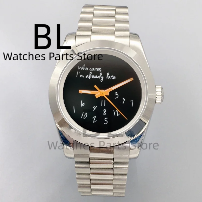 BLIGER 36 مللي متر 39 مللي متر NH35 لا شعار الساعات للرجال أسود أزرق أحمر الذي يهتمني بالفعل أواخر الياقوت كريستال جديد مزدوج نهاية ربط الفرقة