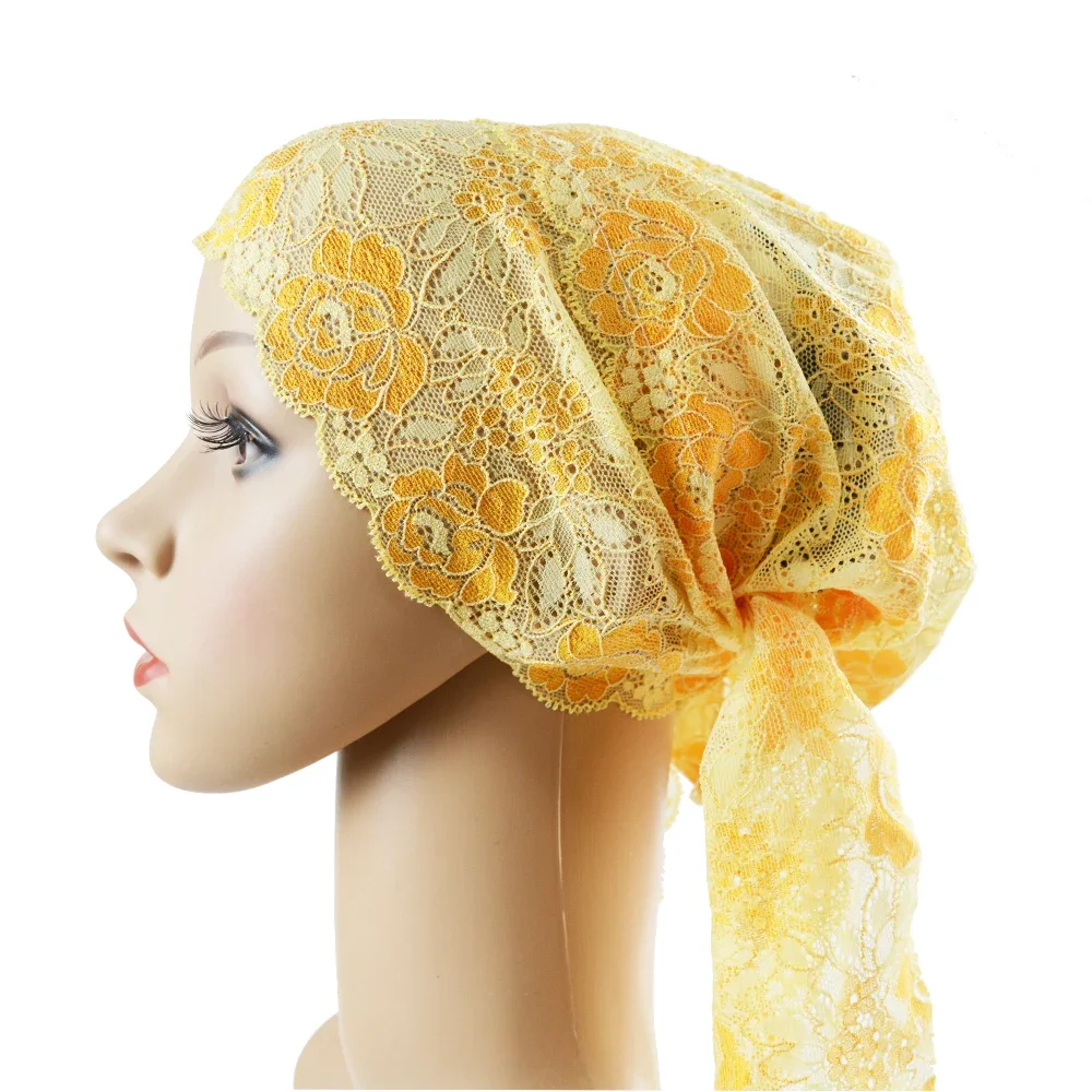 Women Muslim Inner Lace Cap Hijab Arab Lace Islamic Headwear Turban Hat Wraps Arab Flower Lace Turban Bonnet Hat Ramadan Fashion